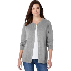Woman Within Plus Size Perfect Long-Sleeve Cardigan Sweater(Medium Heather Grey)