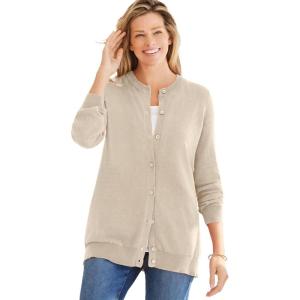Woman Within Plus Size Perfect Long-Sleeve Cardigan Sweater(Natural Khaki)