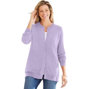 Woman Within Plus Size Perfect Long-Sleeve Cardigan Sweater(Pale Lilac)