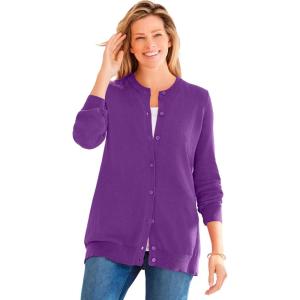 Woman Within Plus Size Perfect Long-Sleeve Cardigan Sweater(Radiant Purple)
