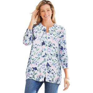 Woman Within Plus Size Perfect Long-Sleeve Cardigan Sweater(White Butterfly Garden)