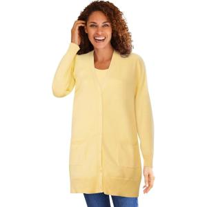 Woman Within Plus Size Perfect Longer-Length Cotton Cardigan Sweater(Banana)