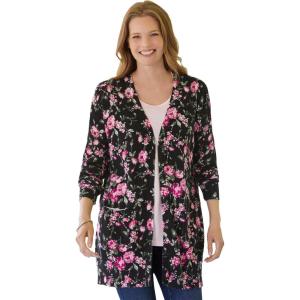 Woman Within Plus Size Perfect Longer-Length Cotton Cardigan Sweater(Black Floral)