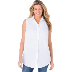 Woman Within Plus Size Perfect Sleeveless Shirt(White)