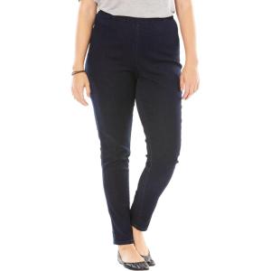 Woman Within Plus Size Pull-On Elastic-Waist Stretch Fineline Denim Jeans – 12 W, Indigo Sanded