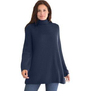 Woman Within Plus Size Pullover Shaker Swing Sweater(Navy)