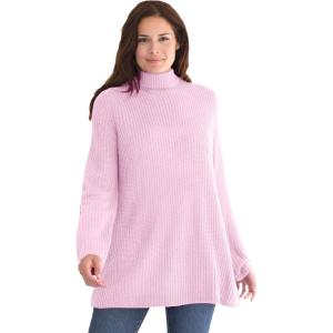 Woman Within Plus Size Pullover Shaker Swing Sweater(Pink)