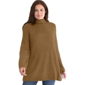 Woman Within Plus Size Pullover Shaker Swing Sweater(Toffee)