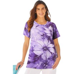 Woman Within Plus Size Short Sleeve Watercolor Tunic(Purple Orchid Watercolor)