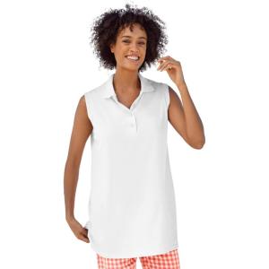 Woman Within Plus Size Sleeveless Polo Tunic(White)