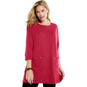 Woman Within Plus Size Zipper Pocket Tunic(Classic Red)