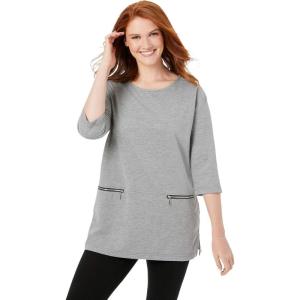 Woman Within Plus Size Zipper Pocket Tunic(Medium Heather Grey)