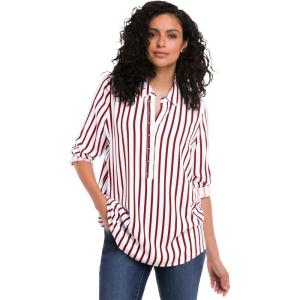 ellos Plus Size Button Placket Popover Tunic(Maroon Red Stripe)
