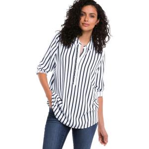 ellos Plus Size Button Placket Popover Tunic(Navy Stripe)
