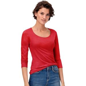 ellos Plus Size Cotton Spandex Scoop Neck 3/4 Sleeve Tee(Chili Red)