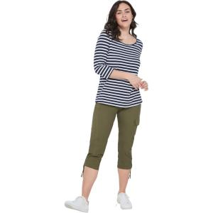 ellos Plus Size Cotton Spandex Scoop Neck 3/4 Sleeve Tee(Navy/White Stripe)