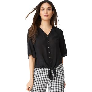 ellos Plus Size Crinkle Tie-Front Blouse(Black)