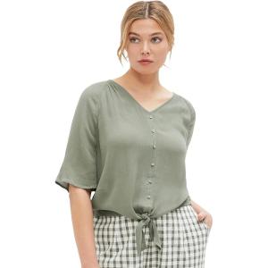 ellos Plus Size Crinkle Tie-Front Blouse(Desert Green)