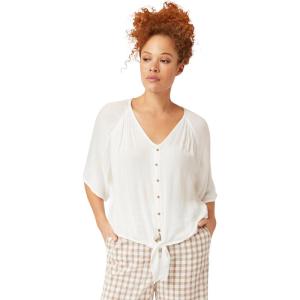 ellos Plus Size Crinkle Tie-Front Blouse(White)