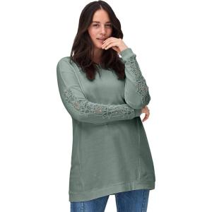 ellos Plus Size French Terry Lace Trim Sweatshirt Tunic(Dusty Pine)