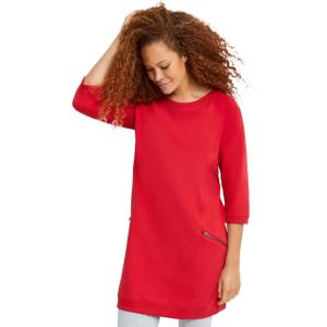 ellos Plus Size French Terry Zip Pocket Tunic(Radiant Red)
