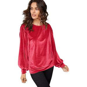 ellos Plus Size Full Sleeve Velour Top(Classic Red)