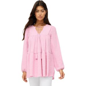 ellos Plus Size Keyhole Tiered Textured Knit Tunic(Wood Rose Pink)