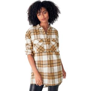 ellos Plus Size Plaid Button-Front Flannel Tunic(Dark Camel Plaid)