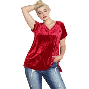 ellos Plus Size Stretch Crushed Velour V-Neck Short Sleeve Tee(Classic Red)
