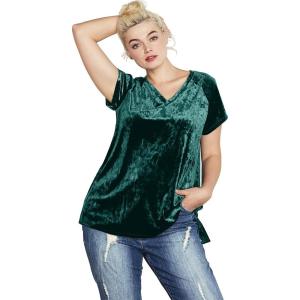 ellos Plus Size Stretch Crushed Velour V-Neck Short Sleeve Tee(Emerald Green)
