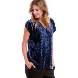 ellos Plus Size Stretch Crushed Velour V-Neck Short Sleeve Tee(Evening Blue)