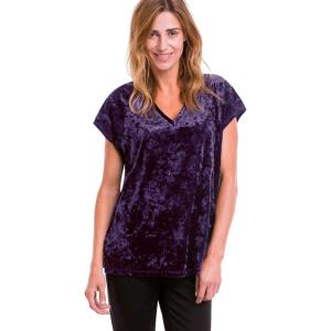 ellos Plus Size Stretch Crushed Velour V-Neck Short Sleeve Tee(Midnight Violet)