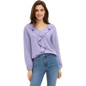 ellos Plus Size Stretch Textured Knit V-Neck Ruffle Front Top(Lavender)