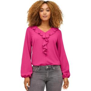 ellos Plus Size Stretch Textured Knit V-Neck Ruffle Front Top(Raspberry Sorbet)
