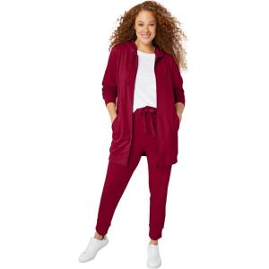ellos Plus Size Studio French Terry Drawstring Elastic Waistband Jogger(Rich Burgundy)