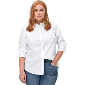 ellos Women’s Plus Size Long Sleeve Button-Down Shirt Oversized Tunic Blouse(White)