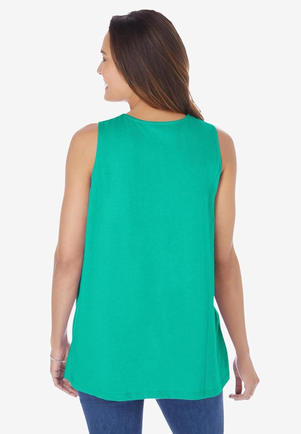 imageWoman Within Plus Size Embroidered Crewneck TankPretty Jade Embroidery