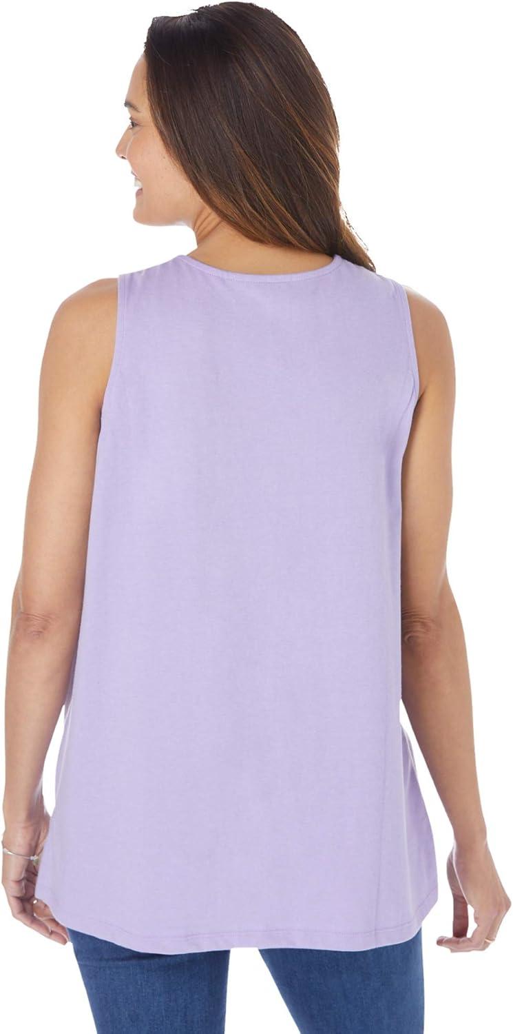 imageWoman Within Plus Size Embroidered Crewneck TankSoft Iris Embroidery