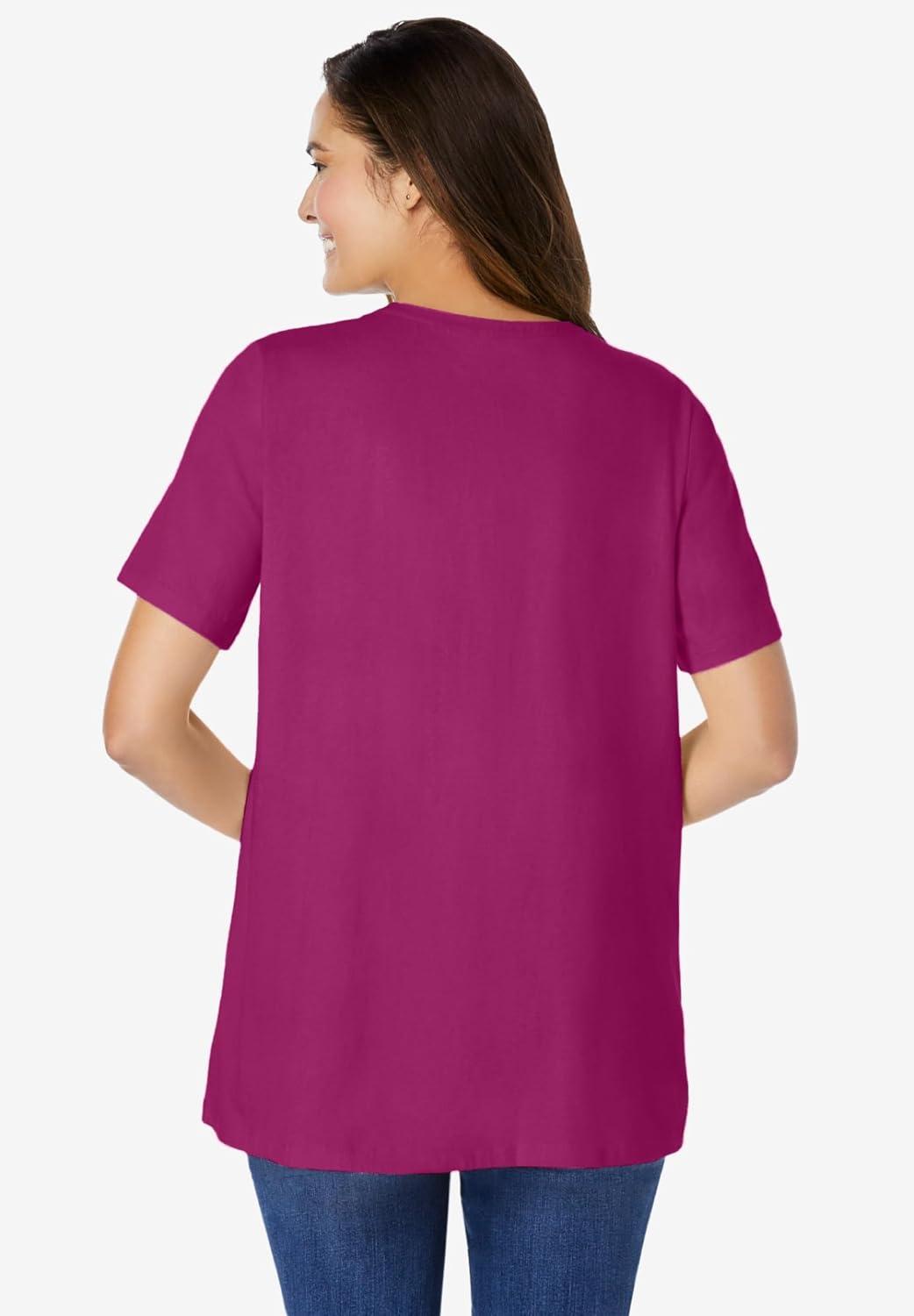 imageWoman Within Plus Size Eyelet Henley TeeRaspberry