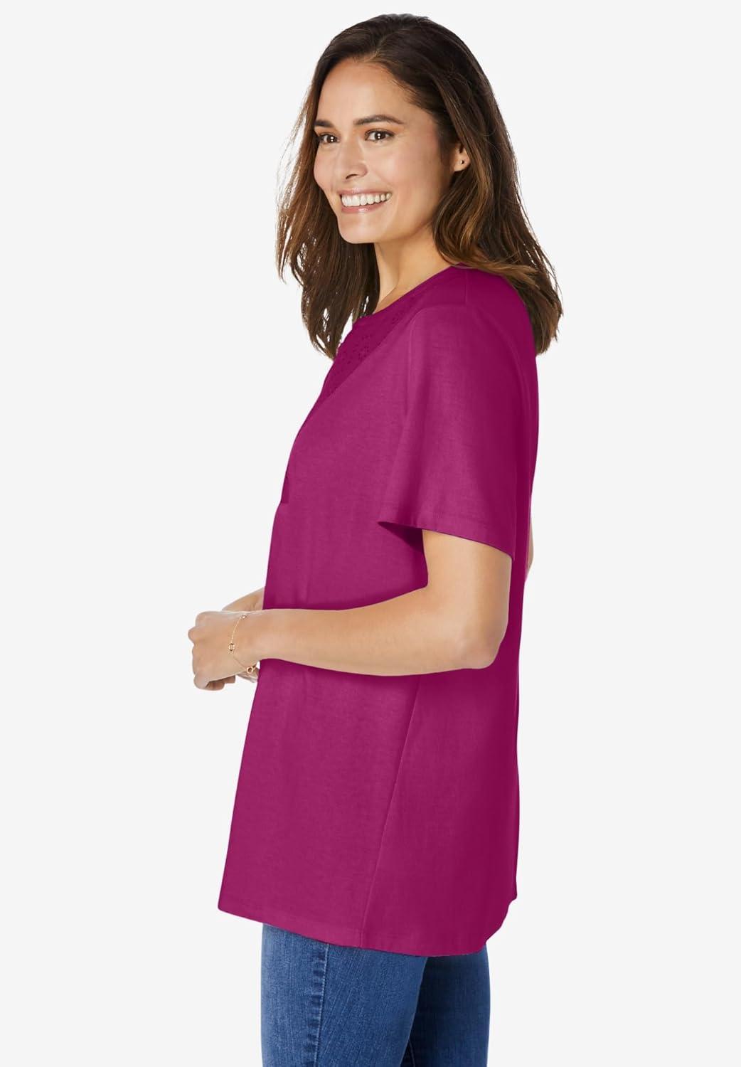 imageWoman Within Plus Size Eyelet Henley TeeRaspberry