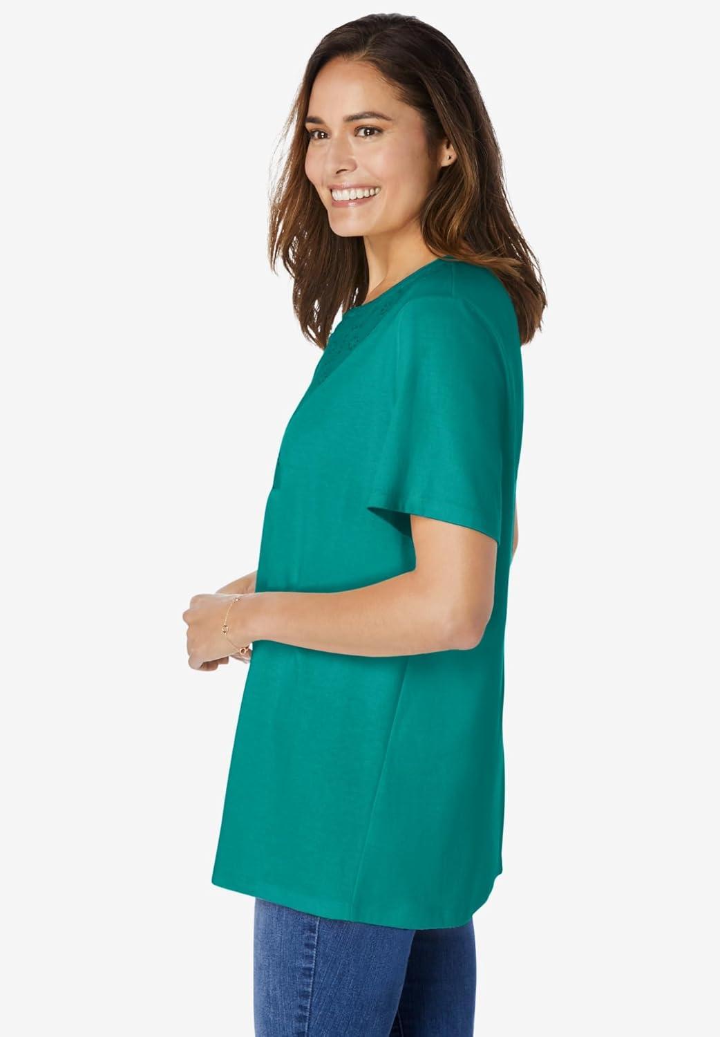imageWoman Within Plus Size Eyelet Henley TeeWaterfall