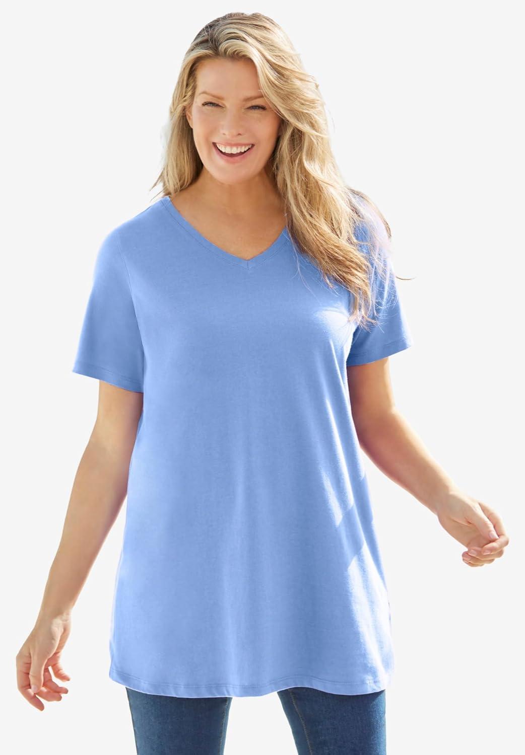 imageWoman Within Plus Size Perfect Printed ShortSleeve VNeck TunicBlack Multi Garden