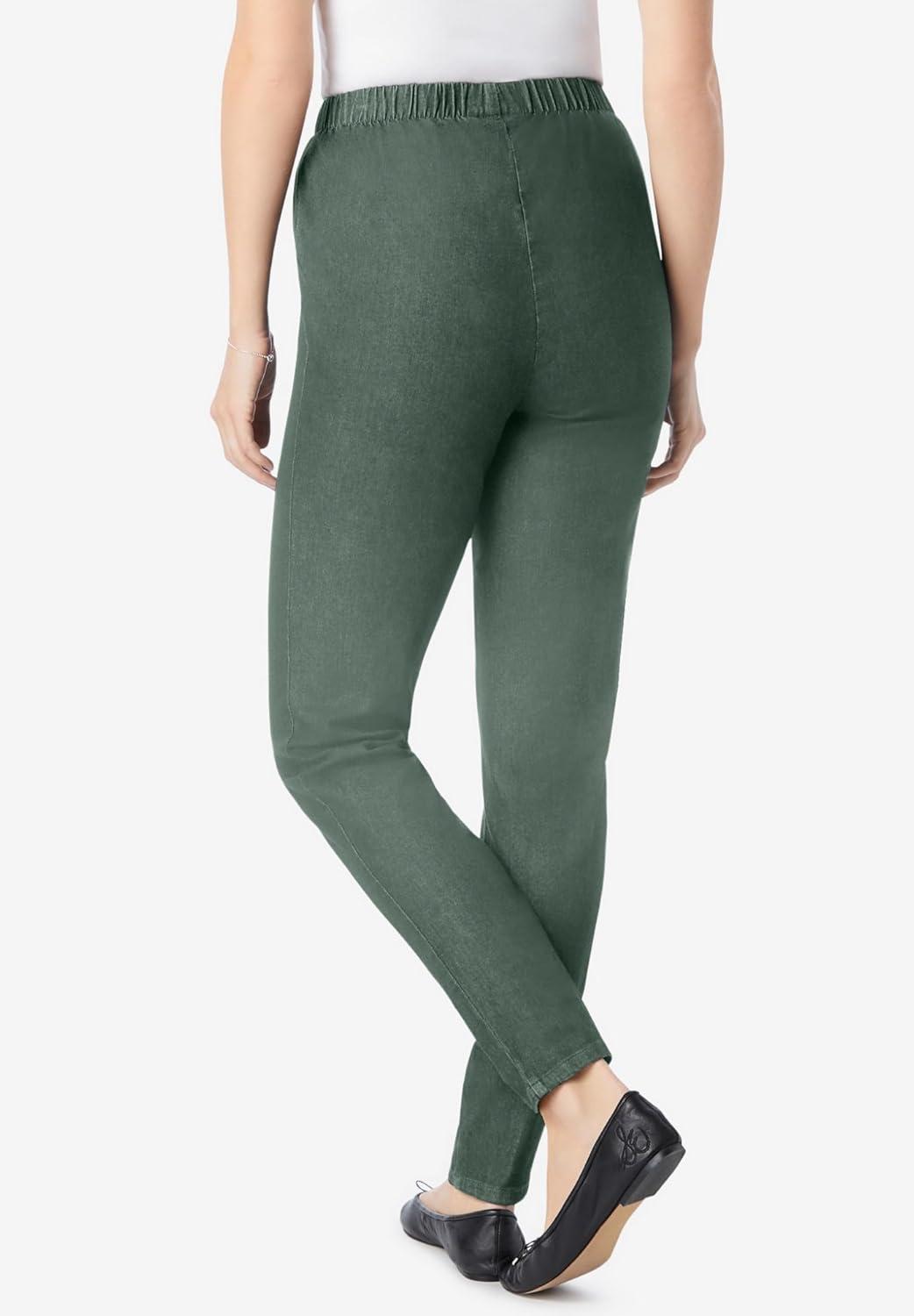 imageWoman Within Plus Size Petite PullOn ElasticWaist Stretch Fineline Denim Jeans 14 WP Pine