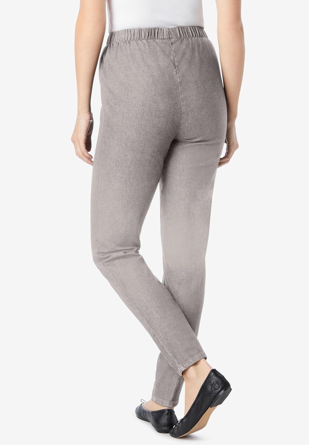 imageWoman Within Plus Size Petite PullOn ElasticWaist Stretch Fineline Denim Jeans 26 WP Grey Denim