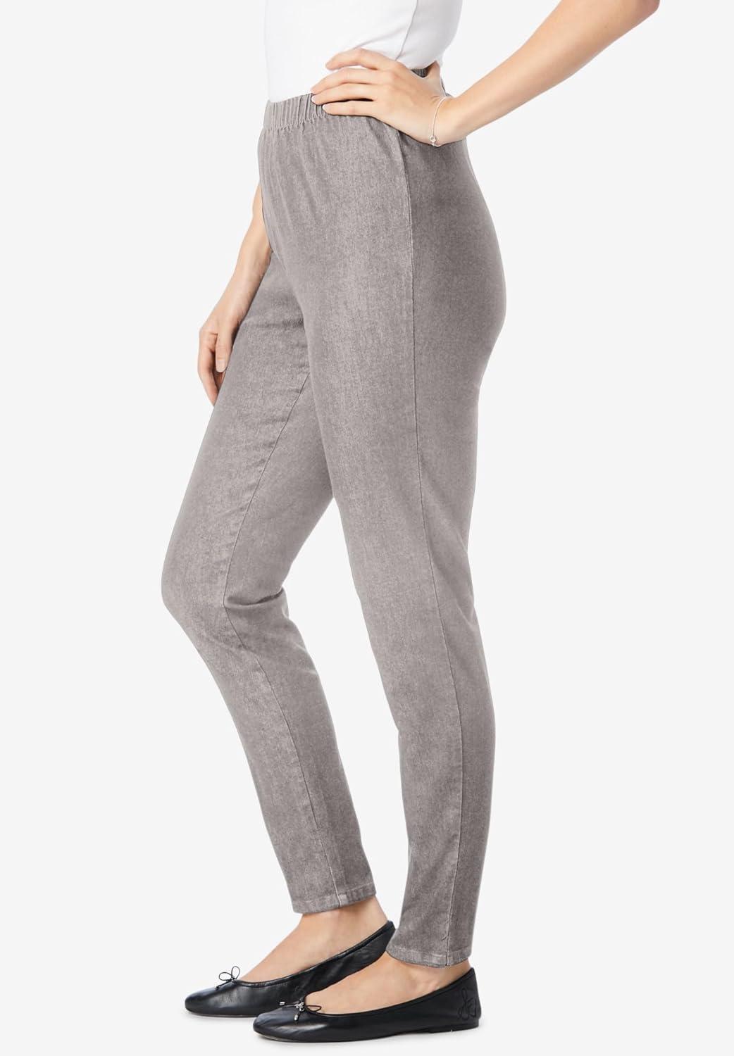 imageWoman Within Plus Size Petite PullOn ElasticWaist Stretch Fineline Denim Jeans 26 WP Grey Denim