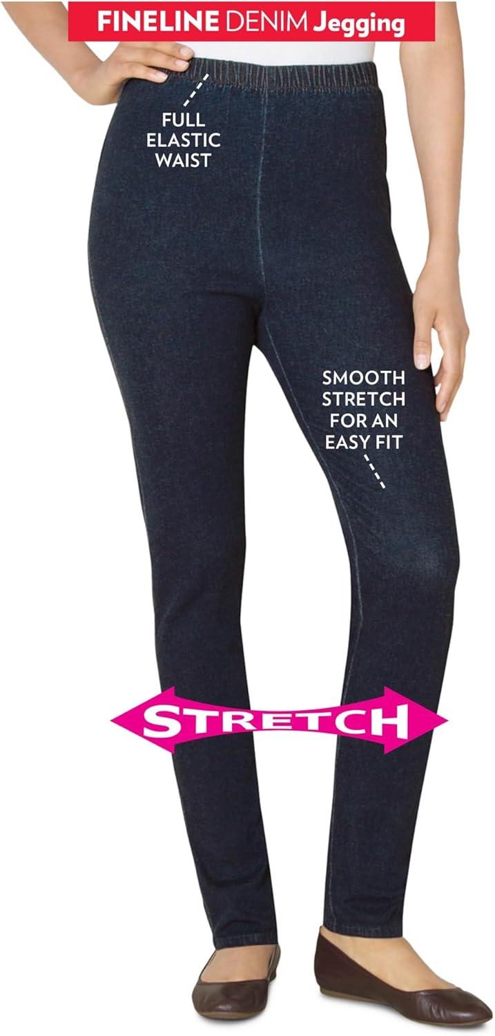 imageWoman Within Plus Size PullOn ElasticWaist Stretch Fineline Denim Jeans 16 W Black