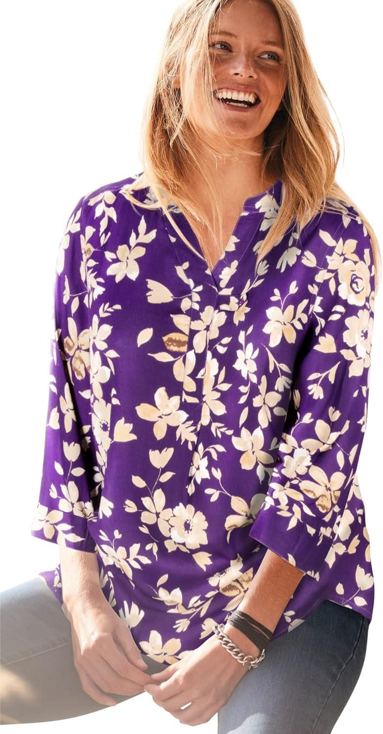 imageWoman Within Plus Size Rayon ThreeQuarter Sleeve Effortless TabFront BlouseNavy Dot