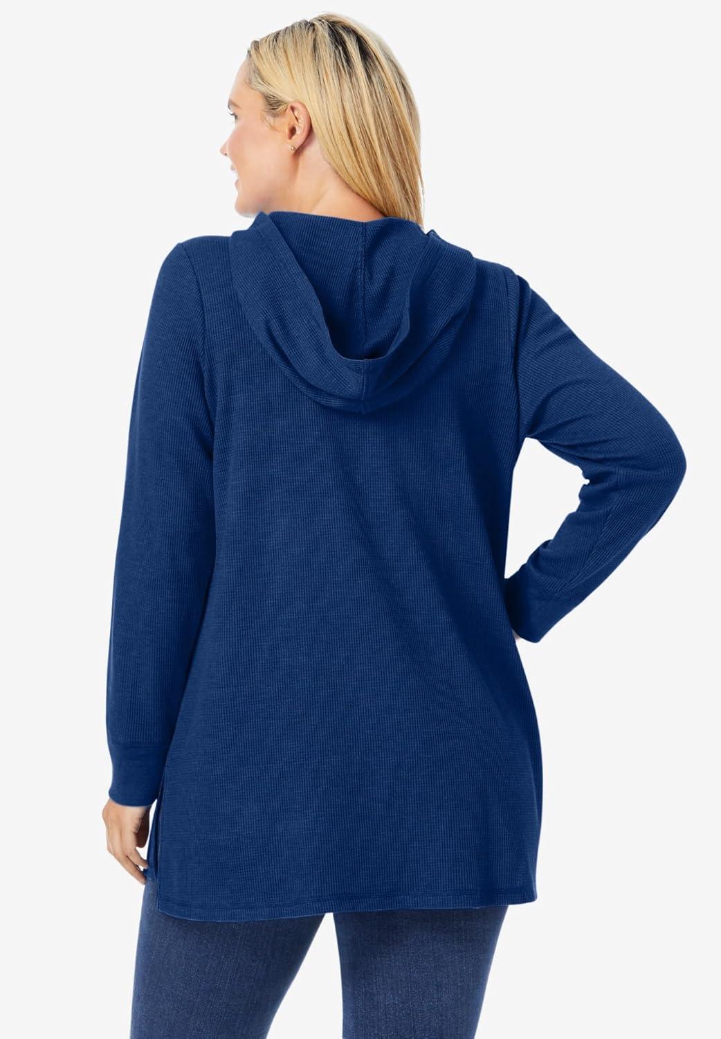 imageWoman Within Plus Size WaffleThermal LaceUp HoodieDeep Claret