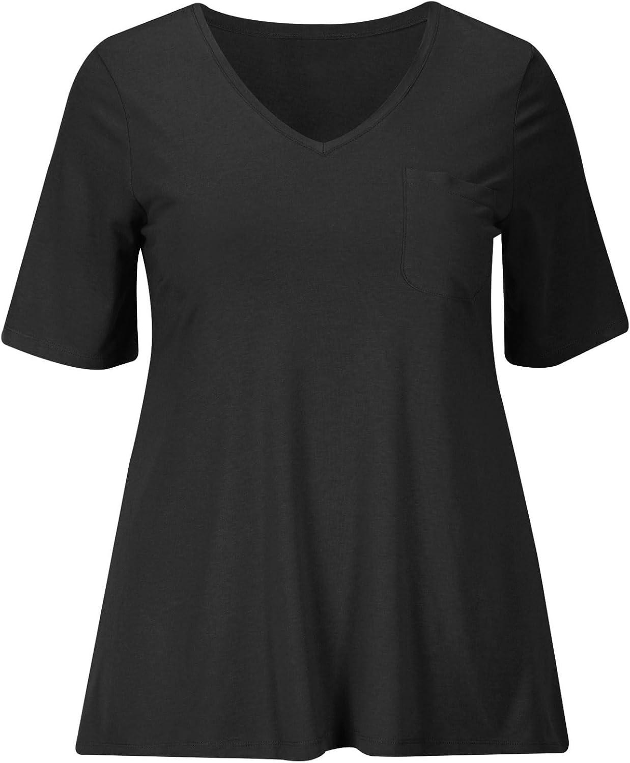 imageellos Plus Size Stretch Knit VNeck Short Sleeve Chest Pocket TunicBoysenberry