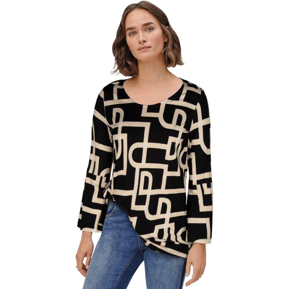 imageEllos Plus Size Bell Sleeve ALine Knit TunicBlack White Print